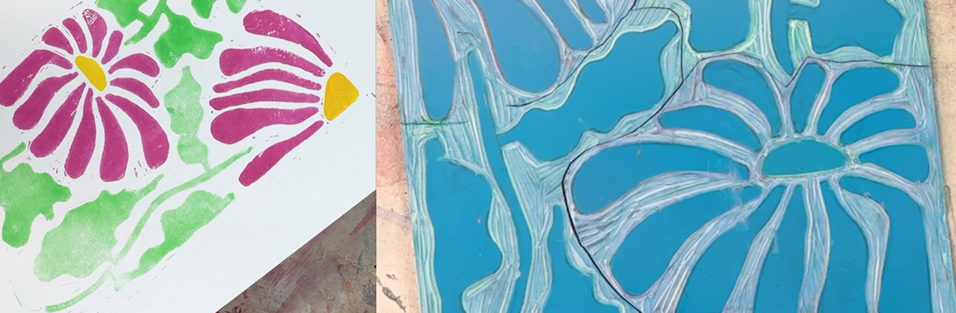 2 of 2 Multicolour Lino Techniques: Creating a Flower Print from One Block