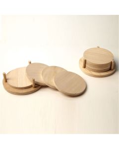 Four Wooden Coasters & Stand. Pack of 4