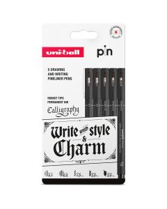 uni-ball PIN Calligraphy Fineliners Black Pack of 5