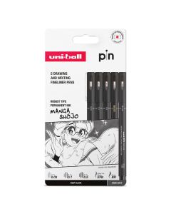 uni-ball PIN Manga Shojo Fineliners Black & Grey Pack of 5