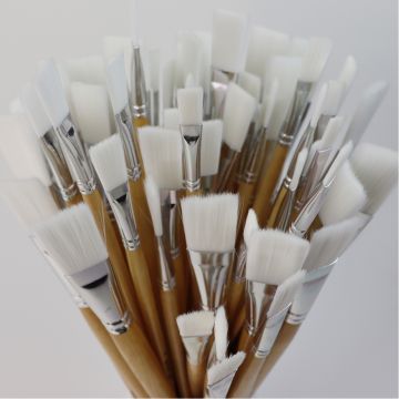 Student Flat Synthetic Long Handled Brush Bulk Pack