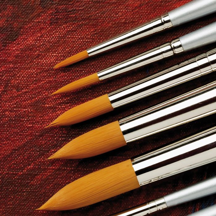 Student Short Silver Handled Synthetic Round Brushes