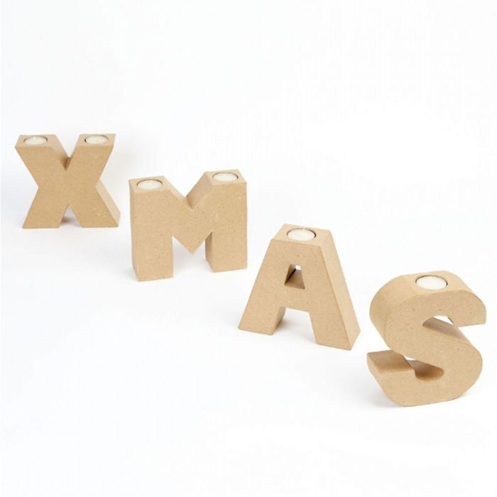 Xmas Paper Mache Candle Holders 15 x 5.5cm. Set of 4