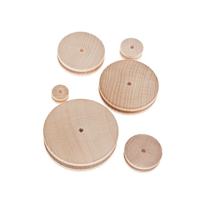 Wooden Pulleys 4mm Bore. Pack of 10