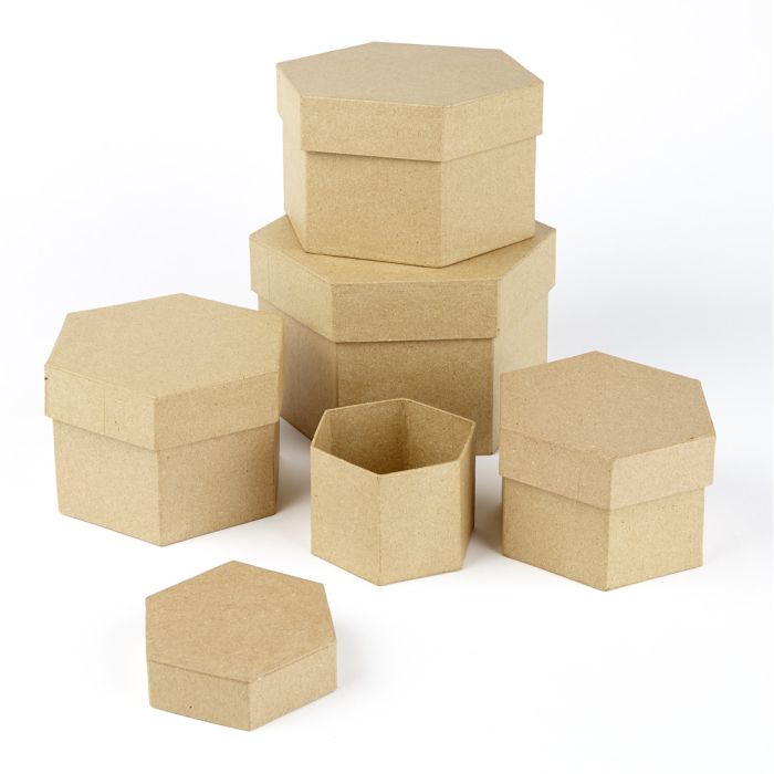 Large Hexagonal Boxes. Assorted. Pack of 5