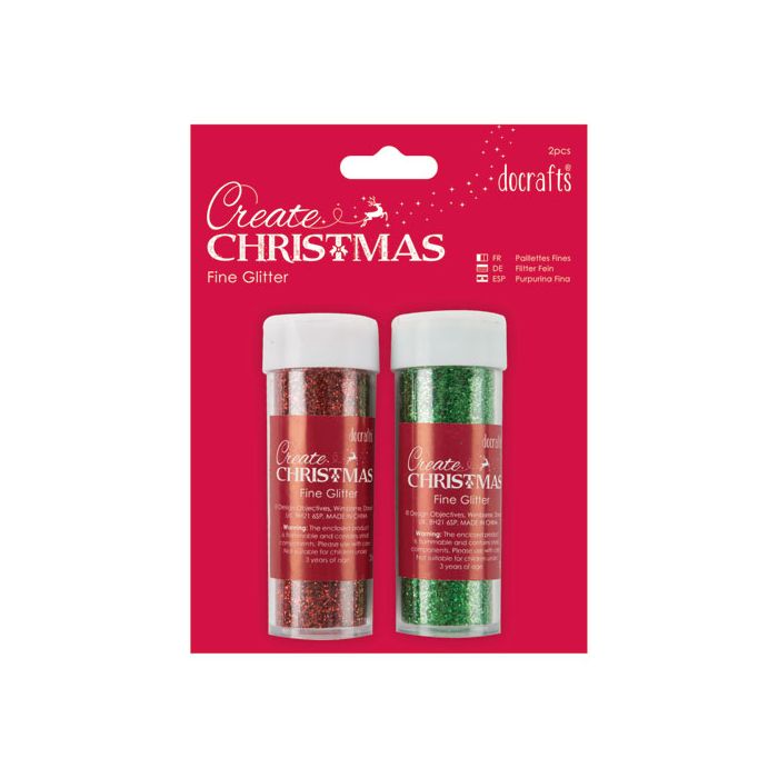 Small Fine Glitter Pots Red & Green. Pack of 2