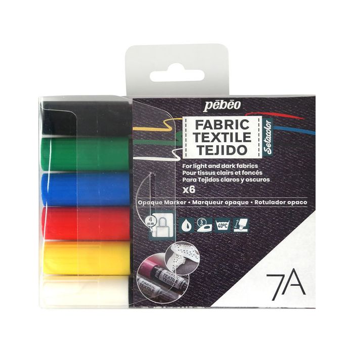 Pebeo Setacolor 7A Opaque Fabric Pens. Pack of 6