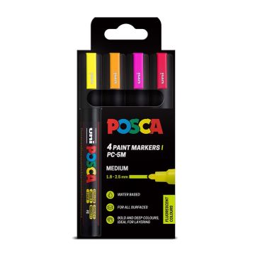 Posca Paint Marker 5M 4 Pack Fluorescent Colours