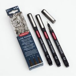 Derwent Line Maker Pens - Black. Set of 3 | Specialist Crafts