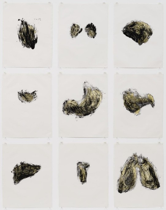 Mark Bradford mixed-media painting Mark Bradford abstract mixed-media painting with dense layers of paper and textured marks