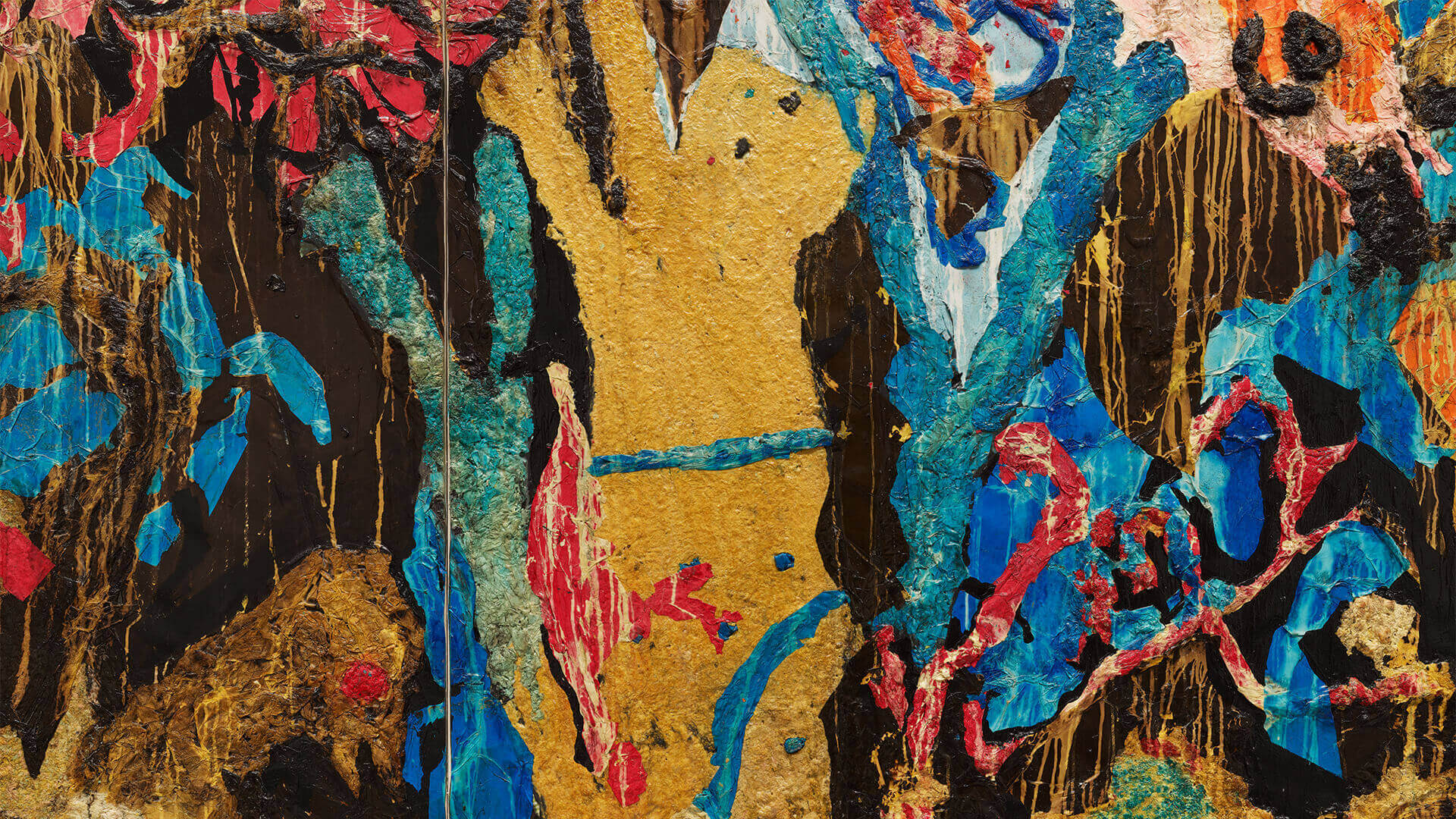 Mark Bradford mixed-media painting Mark Bradford abstract mixed-media painting with dense layers of paper and textured marks